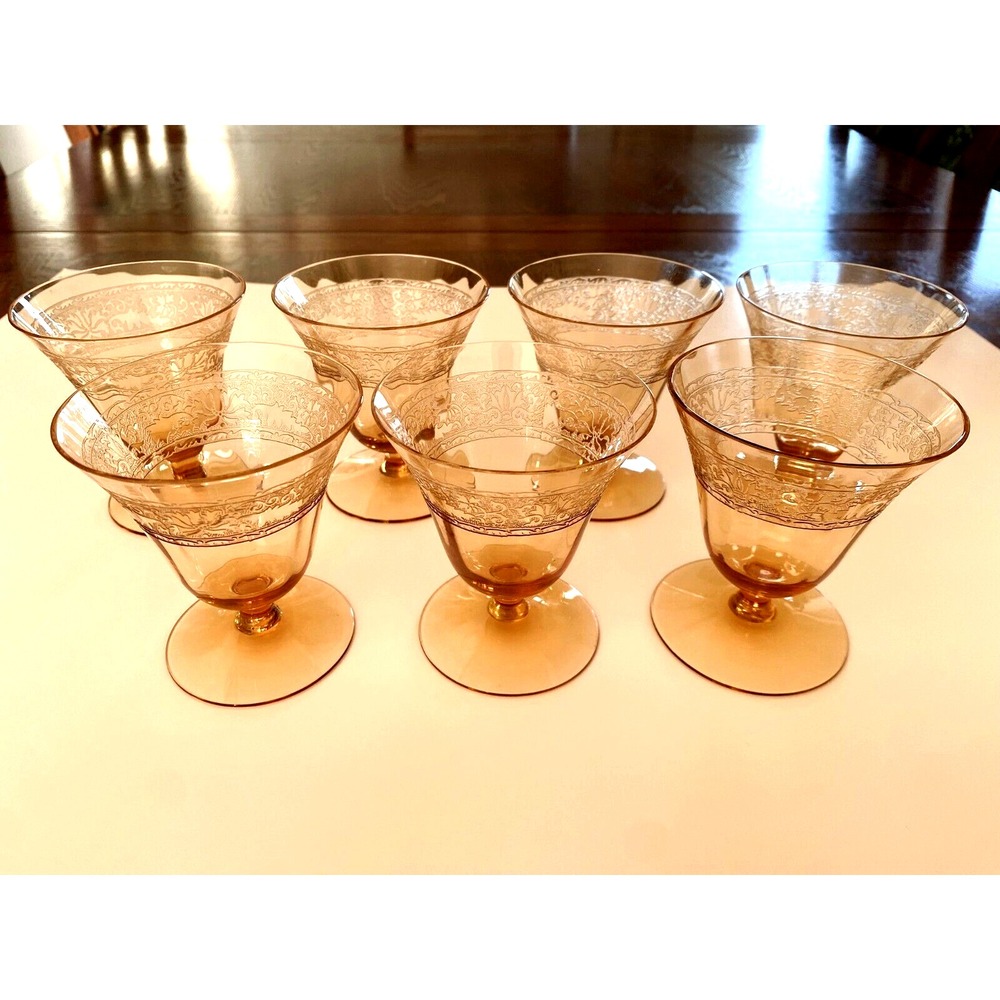 Fostoria Royal Amber Cordial Glasses 3.5" Tall Set of 7 Champagne Glasses Lovely - Picture 11 of 12